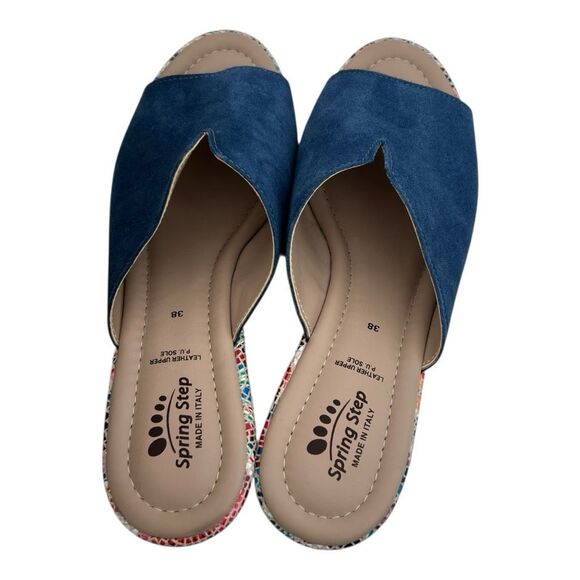 Spring Step Women's Laylani Suede Leather Floral Wedge Slide Sandals Blue Sz 38 - Picture 6 of 11